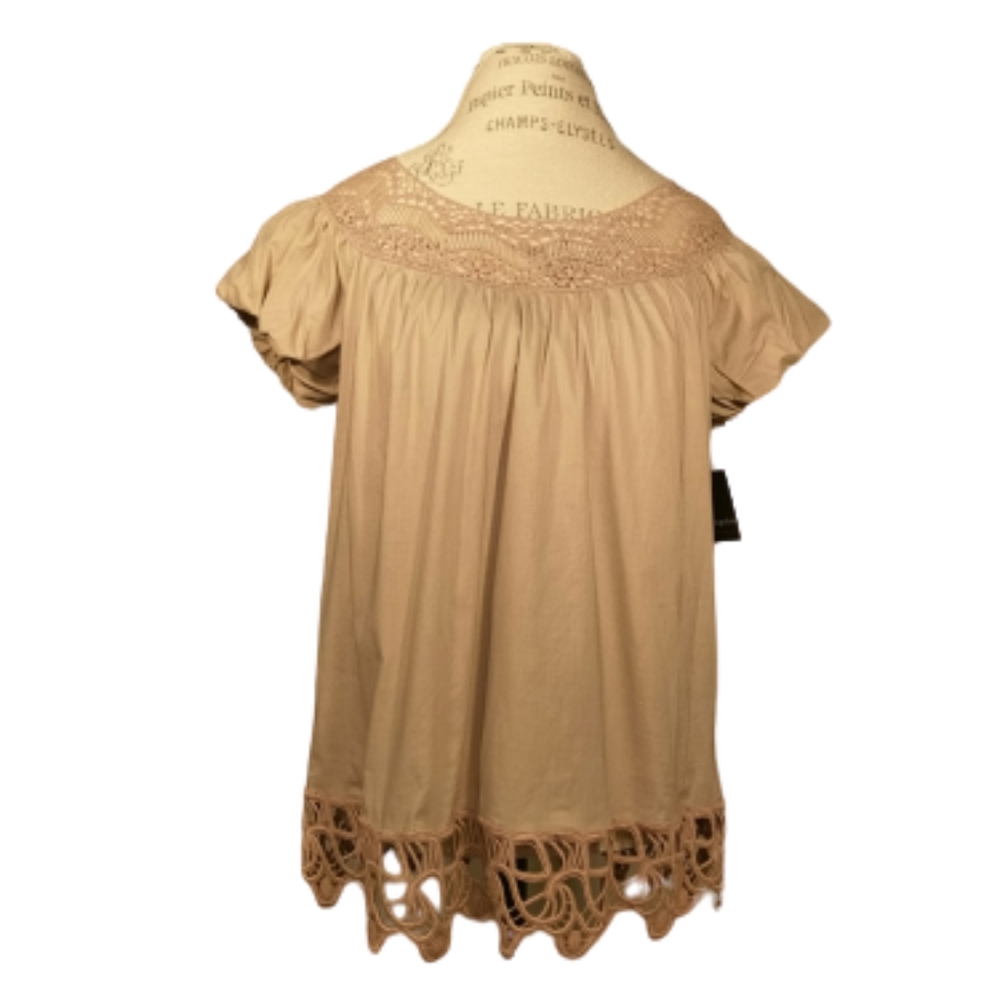 Apostrophe Puff Sleeve Top Taupe Blouse